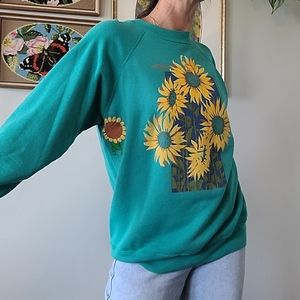 Vintage teal sunflower crewneck